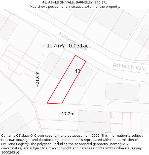 41, ASHLEIGH VALE, BARNSLEY, S70 3RL: Plot and title map