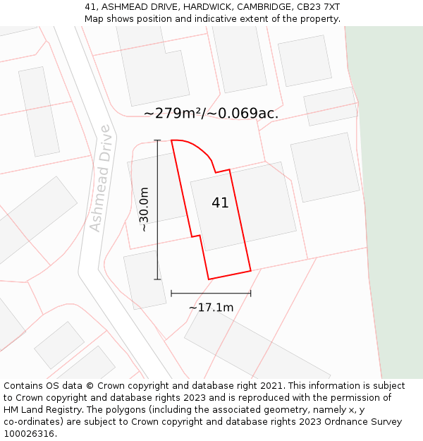 41, ASHMEAD DRIVE, HARDWICK, CAMBRIDGE, CB23 7XT: Plot and title map
