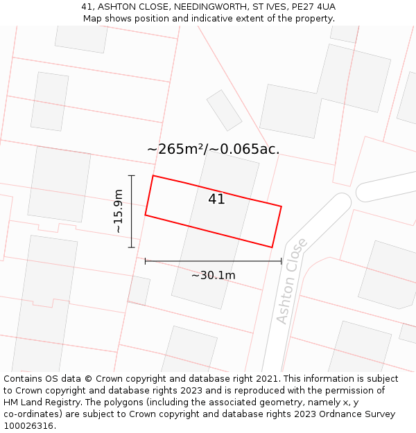41, ASHTON CLOSE, NEEDINGWORTH, ST IVES, PE27 4UA: Plot and title map