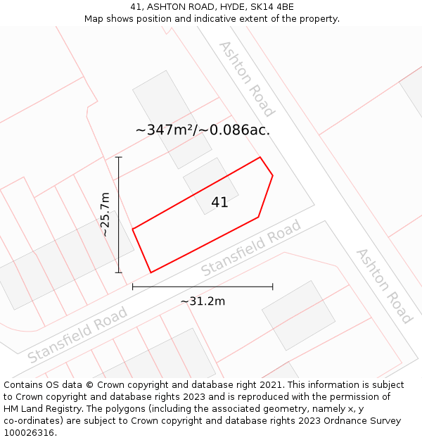 41, ASHTON ROAD, HYDE, SK14 4BE: Plot and title map