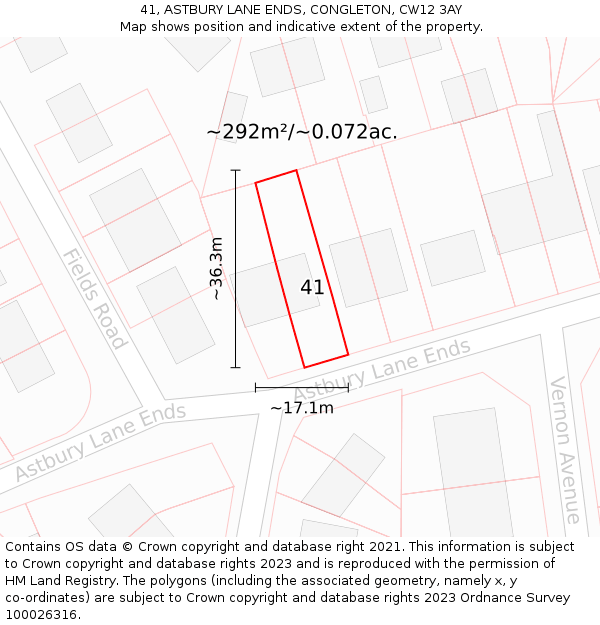 41, ASTBURY LANE ENDS, CONGLETON, CW12 3AY: Plot and title map