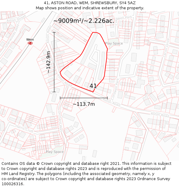 41, ASTON ROAD, WEM, SHREWSBURY, SY4 5AZ: Plot and title map
