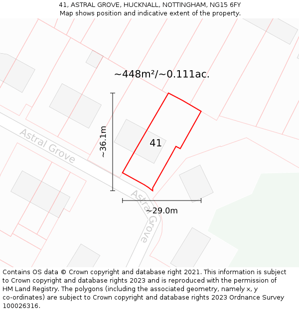 41, ASTRAL GROVE, HUCKNALL, NOTTINGHAM, NG15 6FY: Plot and title map