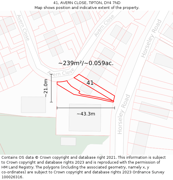 41, AVERN CLOSE, TIPTON, DY4 7ND: Plot and title map