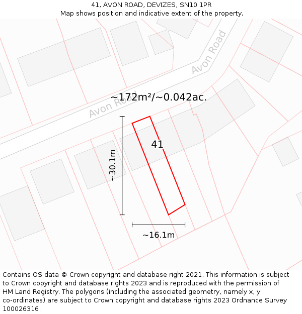 41, AVON ROAD, DEVIZES, SN10 1PR: Plot and title map
