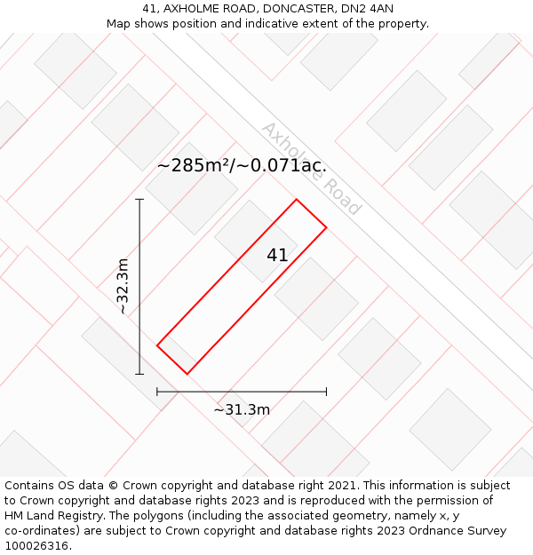 41, AXHOLME ROAD, DONCASTER, DN2 4AN: Plot and title map