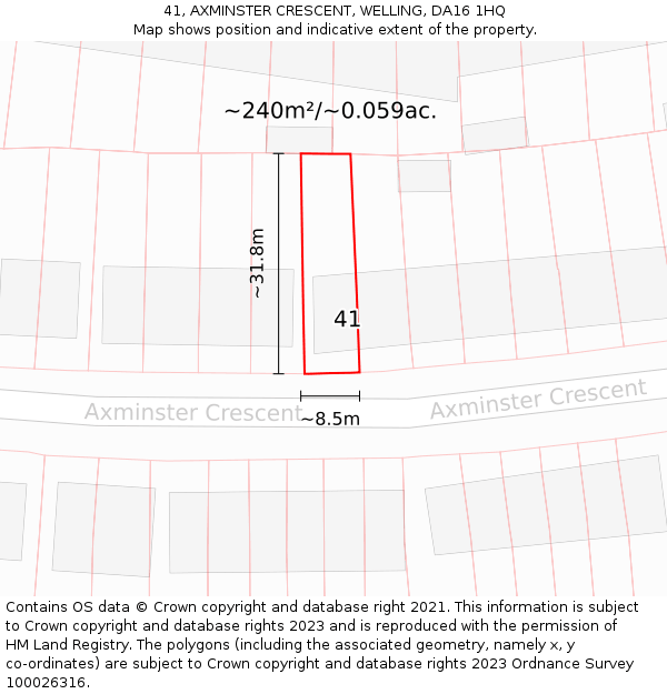 41, AXMINSTER CRESCENT, WELLING, DA16 1HQ: Plot and title map