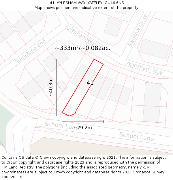 41, AYLESHAM WAY, YATELEY, GU46 6NS: Plot and title map