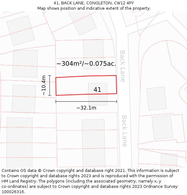 41, BACK LANE, CONGLETON, CW12 4PY: Plot and title map