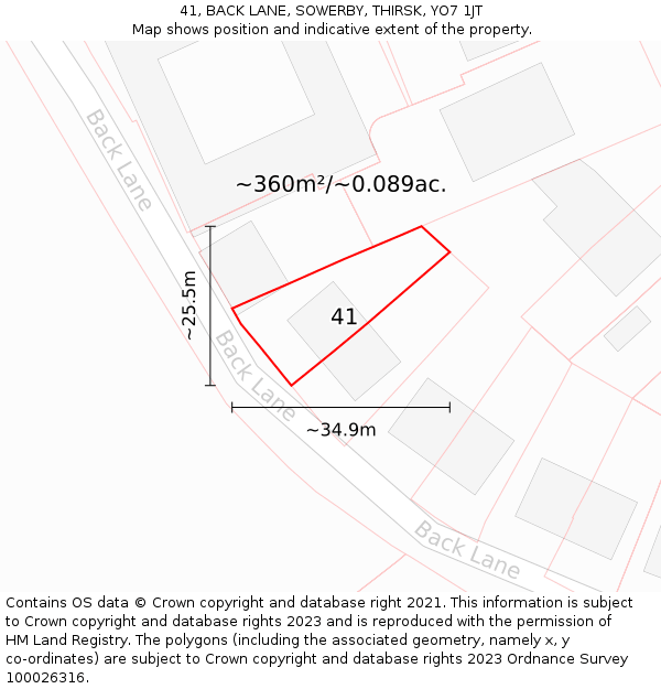 41, BACK LANE, SOWERBY, THIRSK, YO7 1JT: Plot and title map