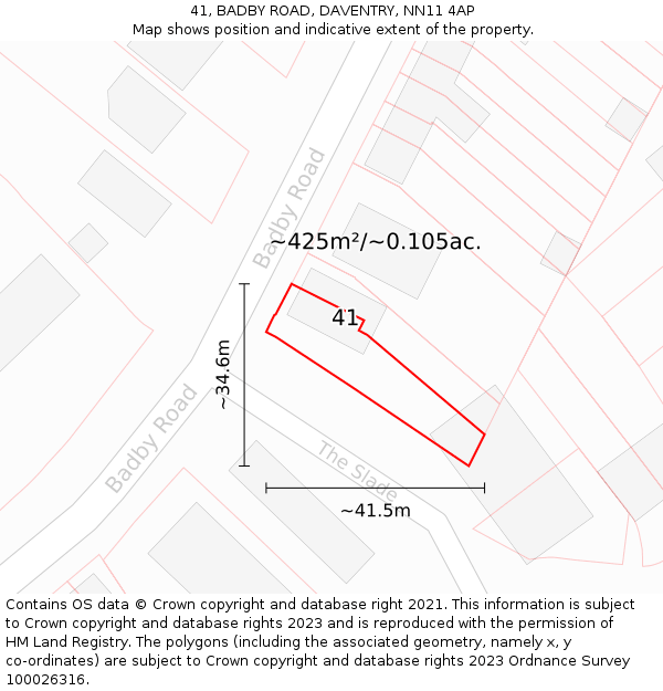 41, BADBY ROAD, DAVENTRY, NN11 4AP: Plot and title map