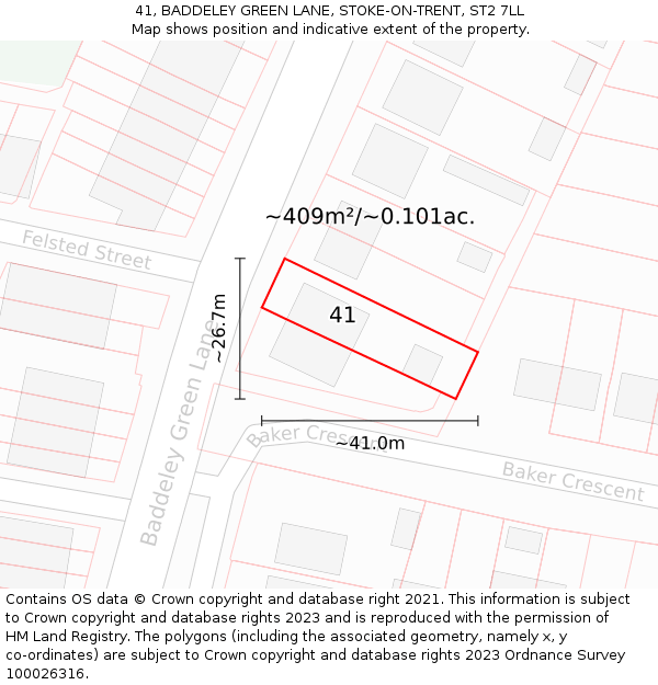 41, BADDELEY GREEN LANE, STOKE-ON-TRENT, ST2 7LL: Plot and title map
