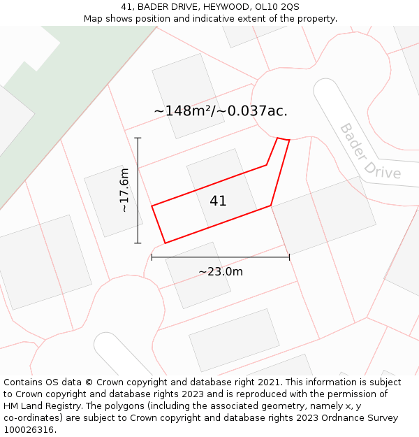 41, BADER DRIVE, HEYWOOD, OL10 2QS: Plot and title map