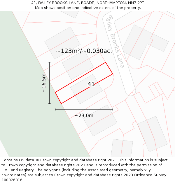 41, BAILEY BROOKS LANE, ROADE, NORTHAMPTON, NN7 2PT: Plot and title map