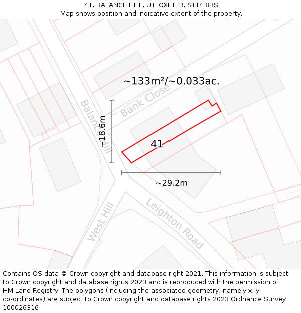 41, BALANCE HILL, UTTOXETER, ST14 8BS: Plot and title map