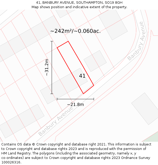 41, BANBURY AVENUE, SOUTHAMPTON, SO19 8GH: Plot and title map