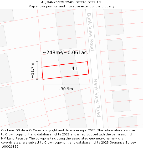 41, BANK VIEW ROAD, DERBY, DE22 1EL: Plot and title map