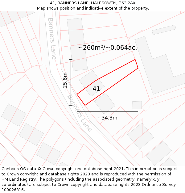 41, BANNERS LANE, HALESOWEN, B63 2AX: Plot and title map