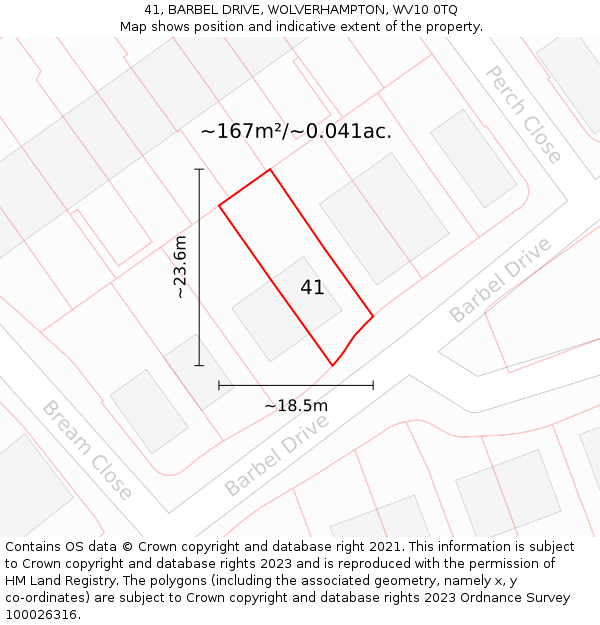 41, BARBEL DRIVE, WOLVERHAMPTON, WV10 0TQ: Plot and title map