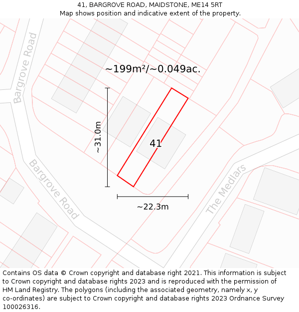 41, BARGROVE ROAD, MAIDSTONE, ME14 5RT: Plot and title map