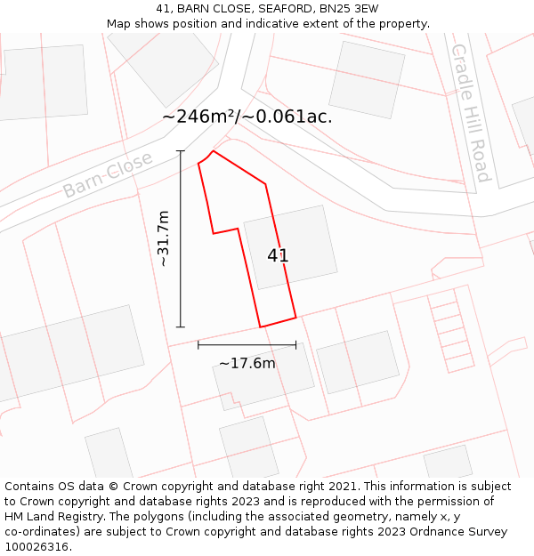 41, BARN CLOSE, SEAFORD, BN25 3EW: Plot and title map