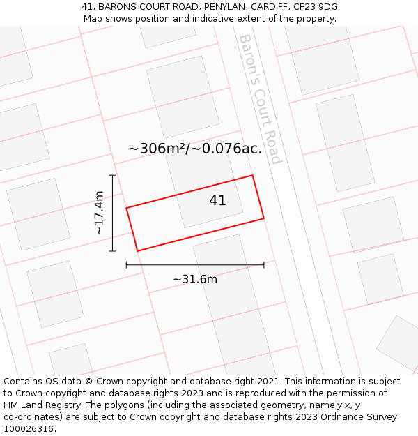 41, BARONS COURT ROAD, PENYLAN, CARDIFF, CF23 9DG: Plot and title map