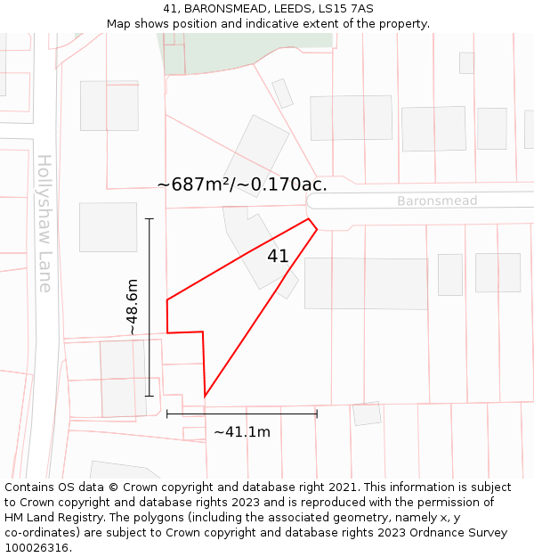 41, BARONSMEAD, LEEDS, LS15 7AS: Plot and title map