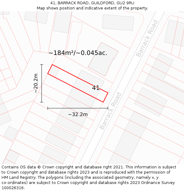 41, BARRACK ROAD, GUILDFORD, GU2 9RU: Plot and title map