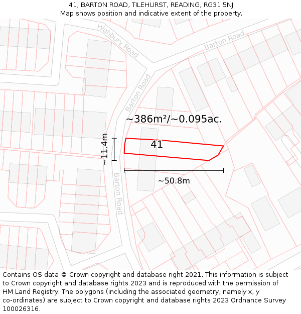 41, BARTON ROAD, TILEHURST, READING, RG31 5NJ: Plot and title map