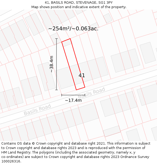 41, BASILS ROAD, STEVENAGE, SG1 3PY: Plot and title map
