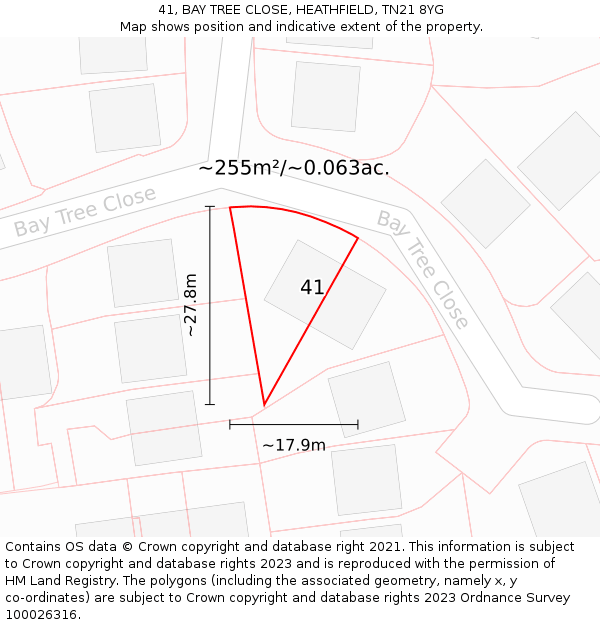 41, BAY TREE CLOSE, HEATHFIELD, TN21 8YG: Plot and title map