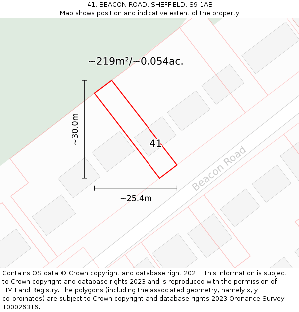 41, BEACON ROAD, SHEFFIELD, S9 1AB: Plot and title map