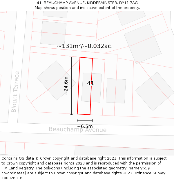 41, BEAUCHAMP AVENUE, KIDDERMINSTER, DY11 7AG: Plot and title map