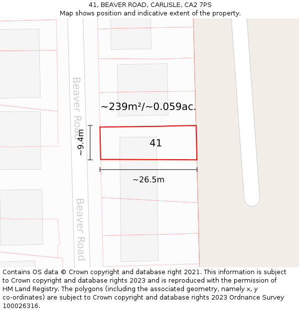 41, BEAVER ROAD, CARLISLE, CA2 7PS: Plot and title map