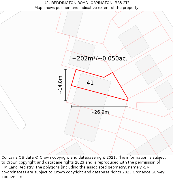 41, BEDDINGTON ROAD, ORPINGTON, BR5 2TF: Plot and title map