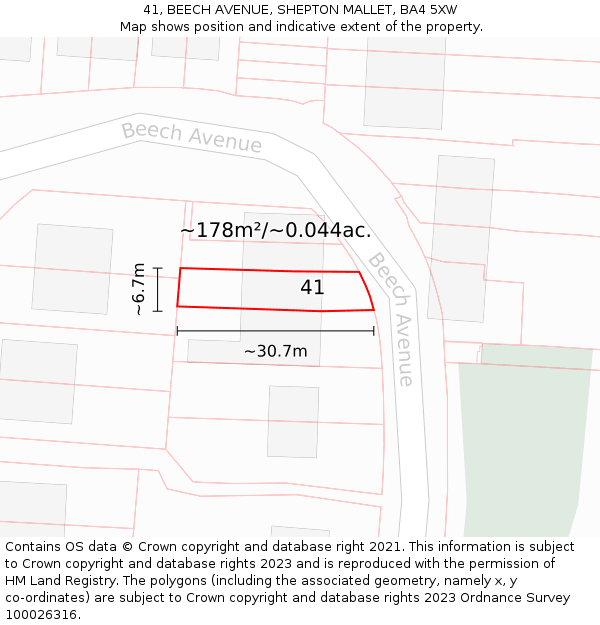 41, BEECH AVENUE, SHEPTON MALLET, BA4 5XW: Plot and title map