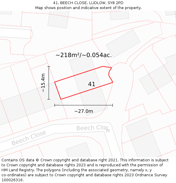 41, BEECH CLOSE, LUDLOW, SY8 2PD: Plot and title map