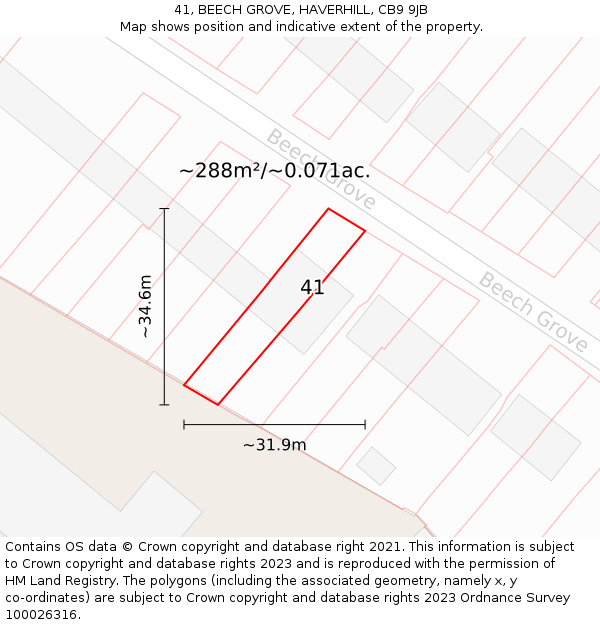 41, BEECH GROVE, HAVERHILL, CB9 9JB: Plot and title map