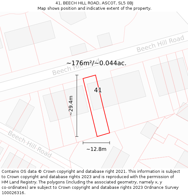 41, BEECH HILL ROAD, ASCOT, SL5 0BJ: Plot and title map