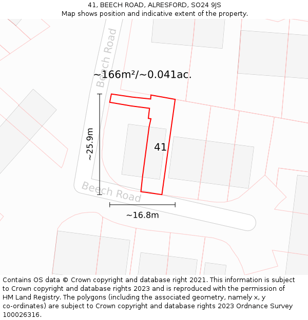 41, BEECH ROAD, ALRESFORD, SO24 9JS: Plot and title map