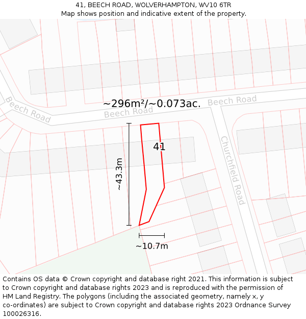 41, BEECH ROAD, WOLVERHAMPTON, WV10 6TR: Plot and title map