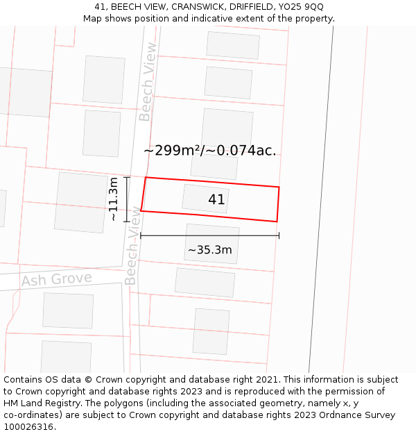 41, BEECH VIEW, CRANSWICK, DRIFFIELD, YO25 9QQ: Plot and title map