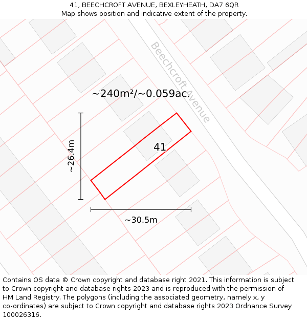 41, BEECHCROFT AVENUE, BEXLEYHEATH, DA7 6QR: Plot and title map