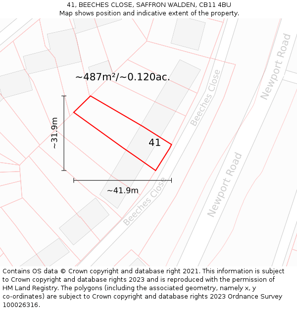 41, BEECHES CLOSE, SAFFRON WALDEN, CB11 4BU: Plot and title map