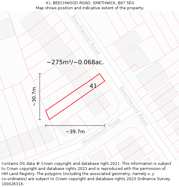 41, BEECHWOOD ROAD, SMETHWICK, B67 5EG: Plot and title map