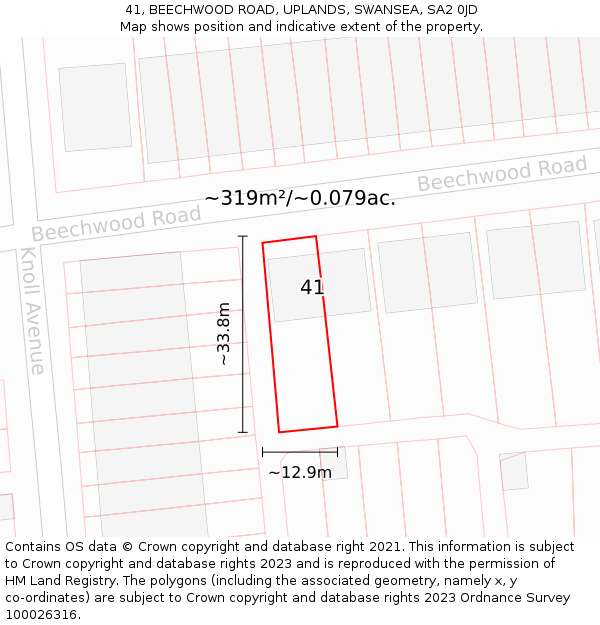 41, BEECHWOOD ROAD, UPLANDS, SWANSEA, SA2 0JD: Plot and title map