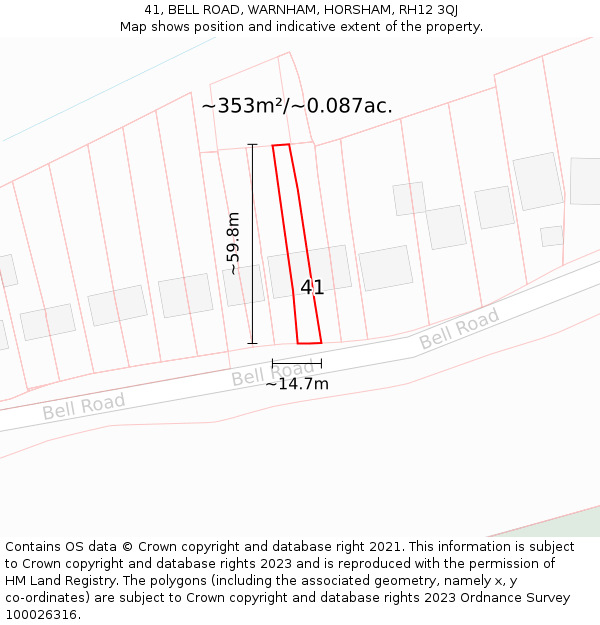 41, BELL ROAD, WARNHAM, HORSHAM, RH12 3QJ: Plot and title map