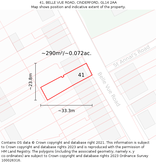41, BELLE VUE ROAD, CINDERFORD, GL14 2AA: Plot and title map