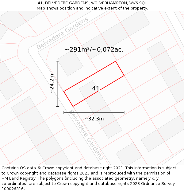 41, BELVEDERE GARDENS, WOLVERHAMPTON, WV6 9QL: Plot and title map
