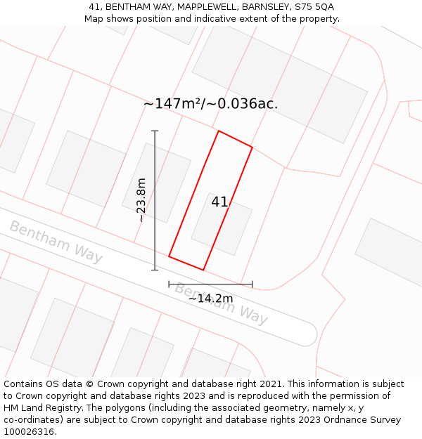41, BENTHAM WAY, MAPPLEWELL, BARNSLEY, S75 5QA: Plot and title map